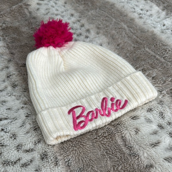 Barbie Cream Beanie with Pink Pom Pom - Picture 3 of 5